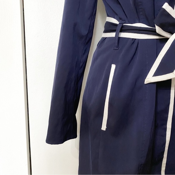 BANANA REPUBLIC NAVY WHITE BUTTON FRONT BELTED TRENCH  COAT - XS - Picture 6 of 15